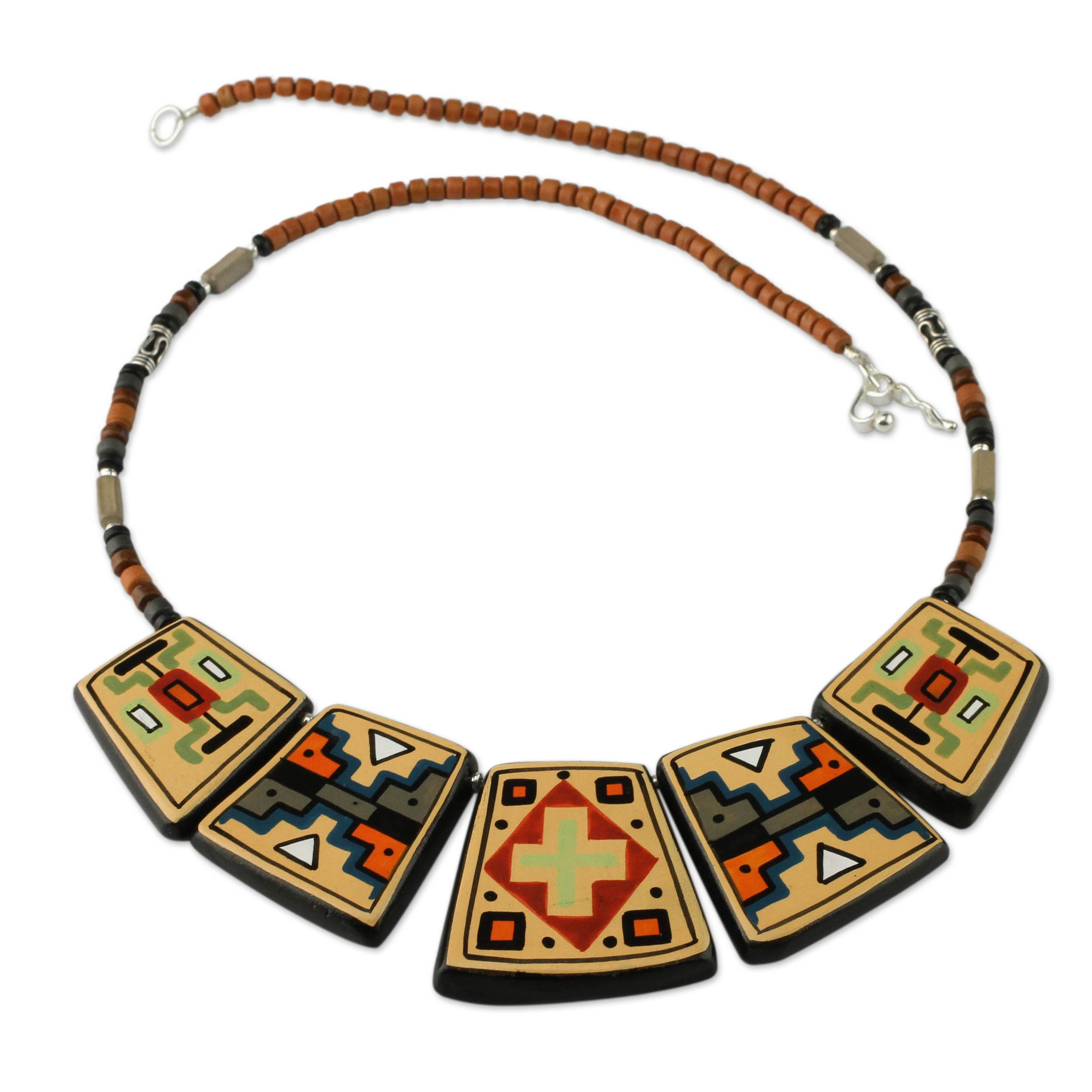 Peru Archaeological Replica Necklace in Hand Painted Ceramic - Paracas ...