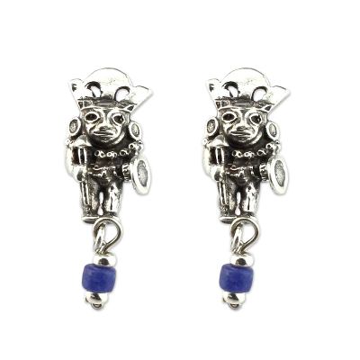 Sodalite dangle earrings, 'Brave Inca Warrior' - Artisan Crafted Sodalite and Sterling Silver Earrings