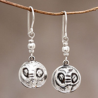 Sterling silver dangle earrings, 'Andean Owls' - Sterling Silver Owl Earrings from Peru Jewelry