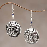 Sodalite dangle earrings, 'Inca Waka' - Artisan Crafted Sterling Silver and Sodalite Earrings