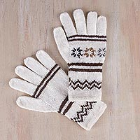 Handschuhe aus Alpaka-Mischung, „White Clouds“ – handgestrickte Handschuhe aus weißer Alpaka-Mischung
