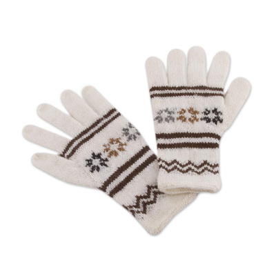 Hand Knitted White Alpaca Blend Gloves