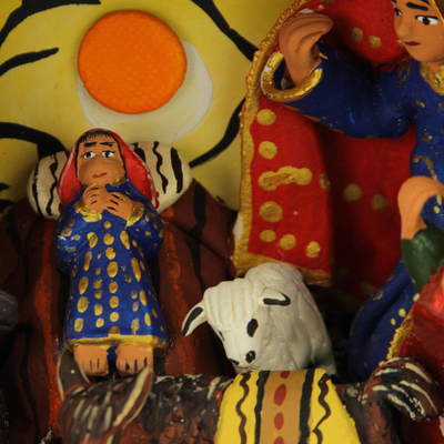 Wood and ceramic nativity scene, 'First Christmas' - Wood and ceramic nativity scene