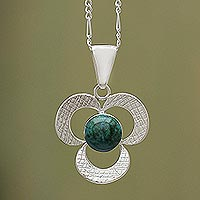 Chrysocolla pendant necklace, 'Andean Clover' (1.6 inch) - Artisan Crafted Chrysocolla Pendant Necklace
