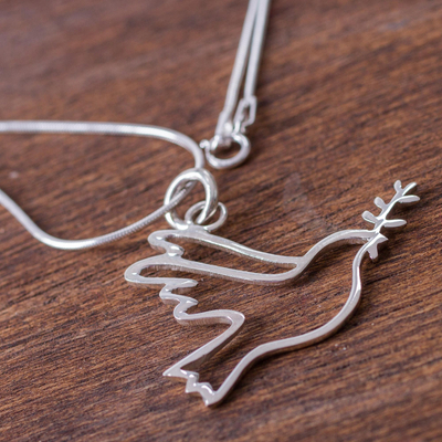 Sterling silver pendant necklace, 'Quechua Dove' - Sterling Silver Peace Theme Necklace