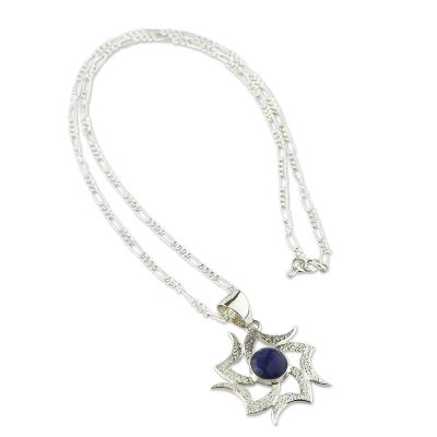 Sodalite pendant necklace, 'Solar Wind' - Handcrafted Sodalite and Silver Necklace
