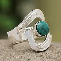 Chrysocolla cocktail ring, 'Teal Embrace' - Artisan Crafted Chrysocolla Cocktail Ring