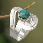 Chrysocolla cocktail ring, 'Teal Embrace' - Artisan Crafted Chrysocolla Cocktail Ring