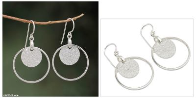 Sterling silver dangle earrings, 'Union of Circles' - Handmade Modern 925 Silver Dangle Earrings