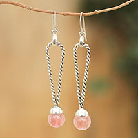 Cherry Quartz and Sterling Silver Dangle Earrings,'Cherry Spin'