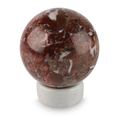 Garnet Sphere Sculpture with Calcite Stand