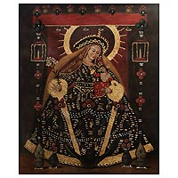 'Divina Santísima Virgen' - Óleo Religioso Estilo Colonial