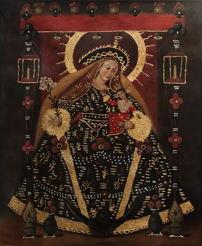 'Divina Santísima Virgen' - Pintura Religiosa al Óleo en Estilo Colonial