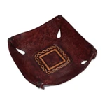 Leather catchall, 'Brown Lasso' - Artisan Crafted Leather Square Catchall from the Andes
