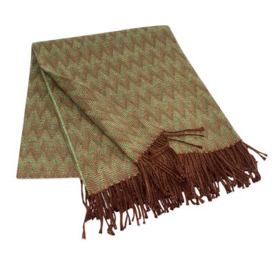 Throw blanket, 'Forest' - Peruvian Throw Green Zigzags
