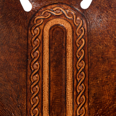 Leather catchall, 'Brown Lasso Labyrinth' - Leather Catch All Handcrafted in Peru of Tooled Leather