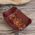 Leather catchall, 'Floral Star' - Leather Catchall in Honey Brown Artisan Crafted in Peru