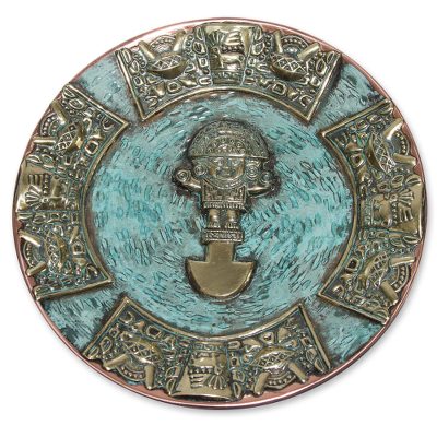 Bronze and copper decorative plate, 'Ceremonial Tumi Blade' - Andean Decorative Copper Plate with Bronze Accents