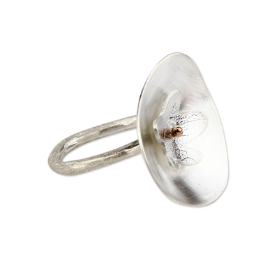Sterling silver cocktail ring, 'Jasmine Beauty' - Copper Accent Modern Sterling Silver Cocktail Ring
