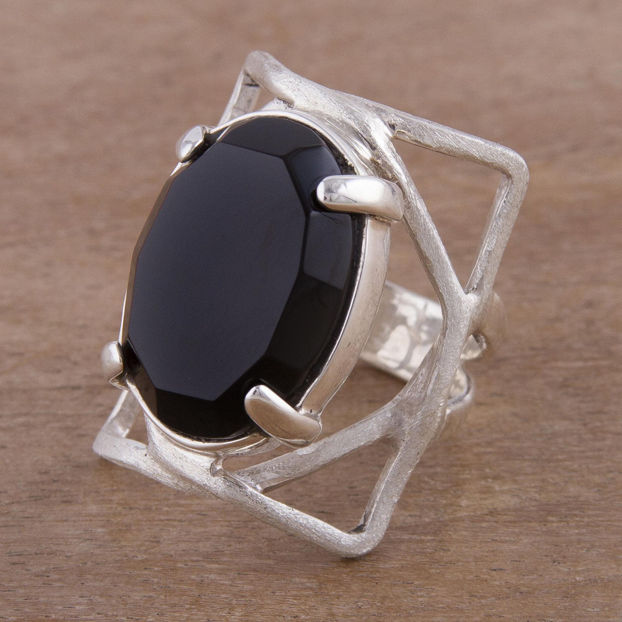 natural stone handmade jewelry Silver obsidian ring,925 sterling silver
