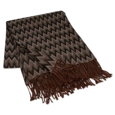 Throw blanket, 'Moonscape' - Peruvian Throw Black Grey White Zigzags