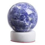 Sodalite sphere, 'Planet Earth' - Sodalite Sphere on White Onyx Stand Natural Gemstones