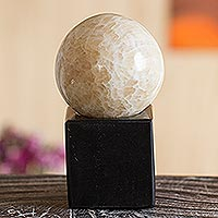 Caramel calcite sphere, 'Cleanse and Protect' - Natural Gemstone Calcite Sphere on Onyx Stand