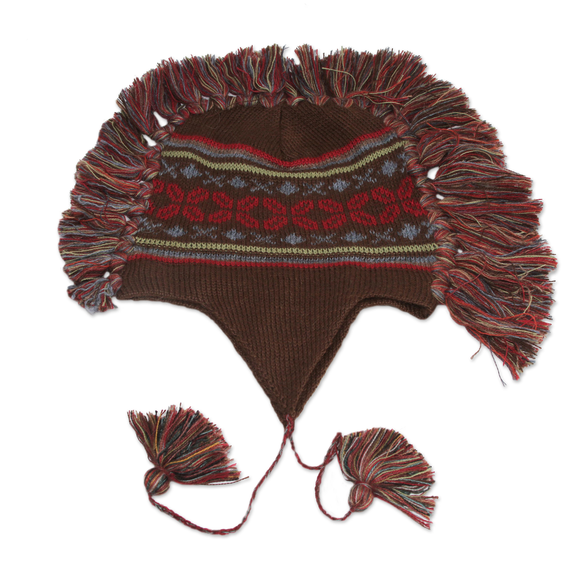 Brown Peruvian Chullo Cap with Earflaps and Fringe - Quinua Adventure ...