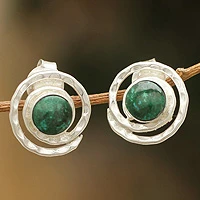 Chrysocolla button earrings, 'Cuzco Aura' - Handmade Sterling Silver Chrysocolla Earrings