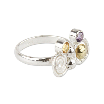 Amethyst and Citrine Silverl Ring with 18k Gold from Peru