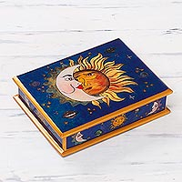 Reverse painted glass box, 'Sun Moon Attraction' - Reverse Painted Keepsake Box
