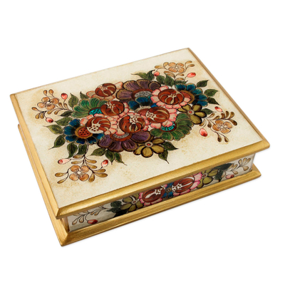 Reverse painted glass box, 'Cajamarca Blossoms' - Multicolor Floral Reverse Painted Glass Box Peru