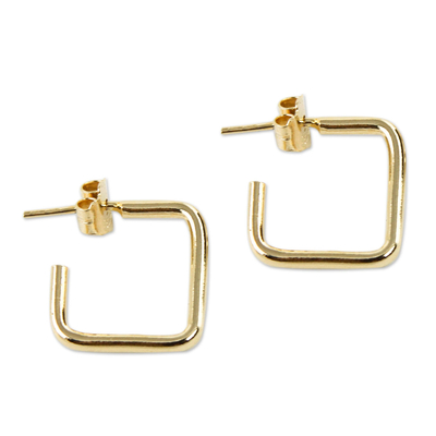 Gold plated half-hoop earrings, 'Minimalist Chic' - 18k Gold Plated Half Hoop Earrings
