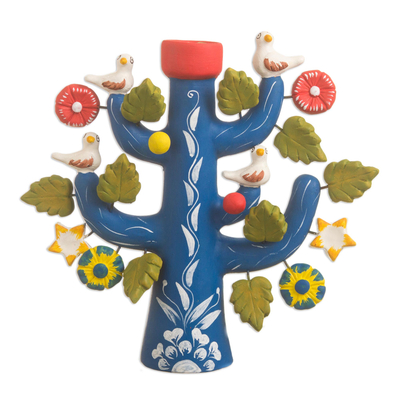 Artisan Crafted Ceramic Folk Art Candleholder from Peru