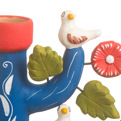 Kerzenhalter aus Keramik - Kunsthandwerklich gefertigter Keramik-Volkskunst-Kerzenhalter aus Peru