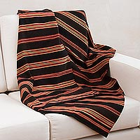 Handwoven Brown and Red Alpaca Blend Throw,'Mountain Deity'