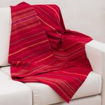 Alpaca blend throw, 'Huanca Princess' - Handwoven Red and Orange Alpaca Blend Throw