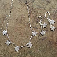 Sterling silver jewelry set, 'Tears of San Lorenzo' - Handmade Silver Star Necklace and Earrings Set from Peru