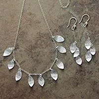 Conjunto de joyas de plata de ley, 'Forest Rain' - Conjunto de joyas de collar y pendientes de plata artesanales