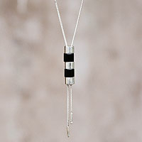 Obsidian lariat necklace, 'Freefall' - Handmade Obsidian Lariat Necklace