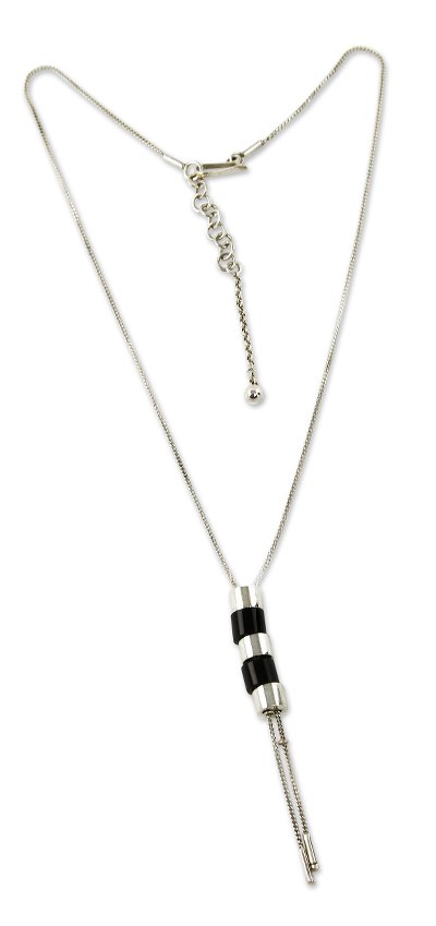 Obsidian lariat necklace, 'Freefall' - Handmade Obsidian Lariat Necklace