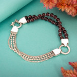 Garnet beaded bracelet, 'Scarlet Elegance' - Sterling Contemporary Garnet Bracelet