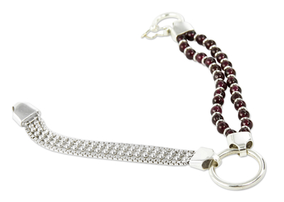 Garnet beaded bracelet, 'Scarlet Elegance' - Sterling Contemporary Garnet Bracelet
