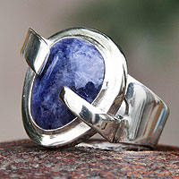 Sodalite cocktail ring, 'Blue Universe' - Handmade Sodalite Cocktail Ring