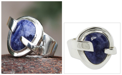 Sodalite cocktail ring, 'Blue Universe' - Handmade Sodalite Cocktail Ring