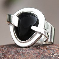 Anillo de cóctel de obsidiana - Anillo de cóctel de obsidiana hecho a mano