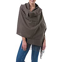 Alpaca blend shawl, 'Herringbone Brown'