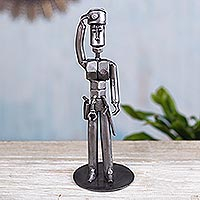Recycled metal statuette, 'Brave Policeman' - Recycled Metal Statuette from Peru