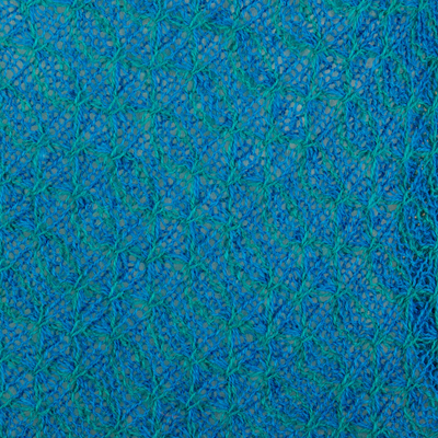 Poncho aus Alpakamischung - Blaugrüner Poncho aus Alpakamischung aus Peru