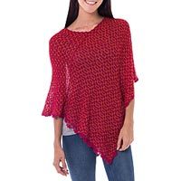 Short Knit Poncho in Claret from Thailand, 'Charming Knit in Claret